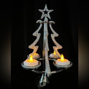 Silver and Rhinestone Holiday Tree Candle Holder
